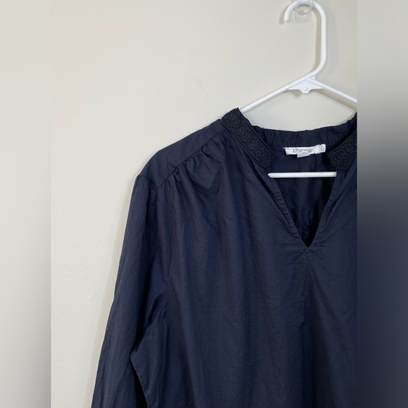 Chico's Elegant Blue Navy Women's Lace Trim Top Blouse Cotton Casual Career Sz 4 - Picture 3 of 16